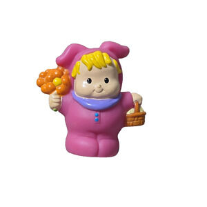 Fisher Price Little People Vintage 2002 Figure Easter Bunny Suit Flowers Basket